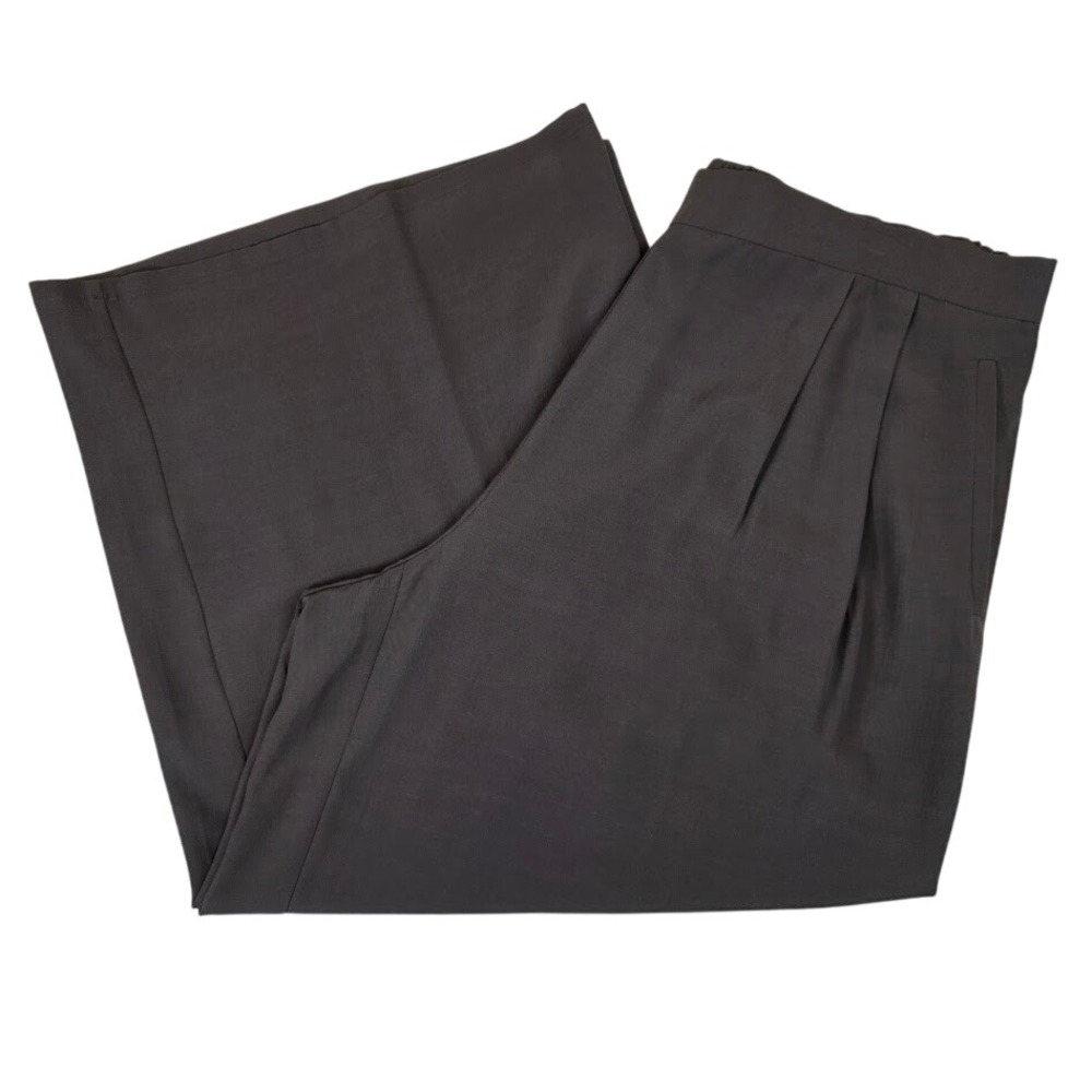 Eileen Fisher Women's L Wide Leg Crop Pants Grey Tencel Lyocell Crepe Pleated